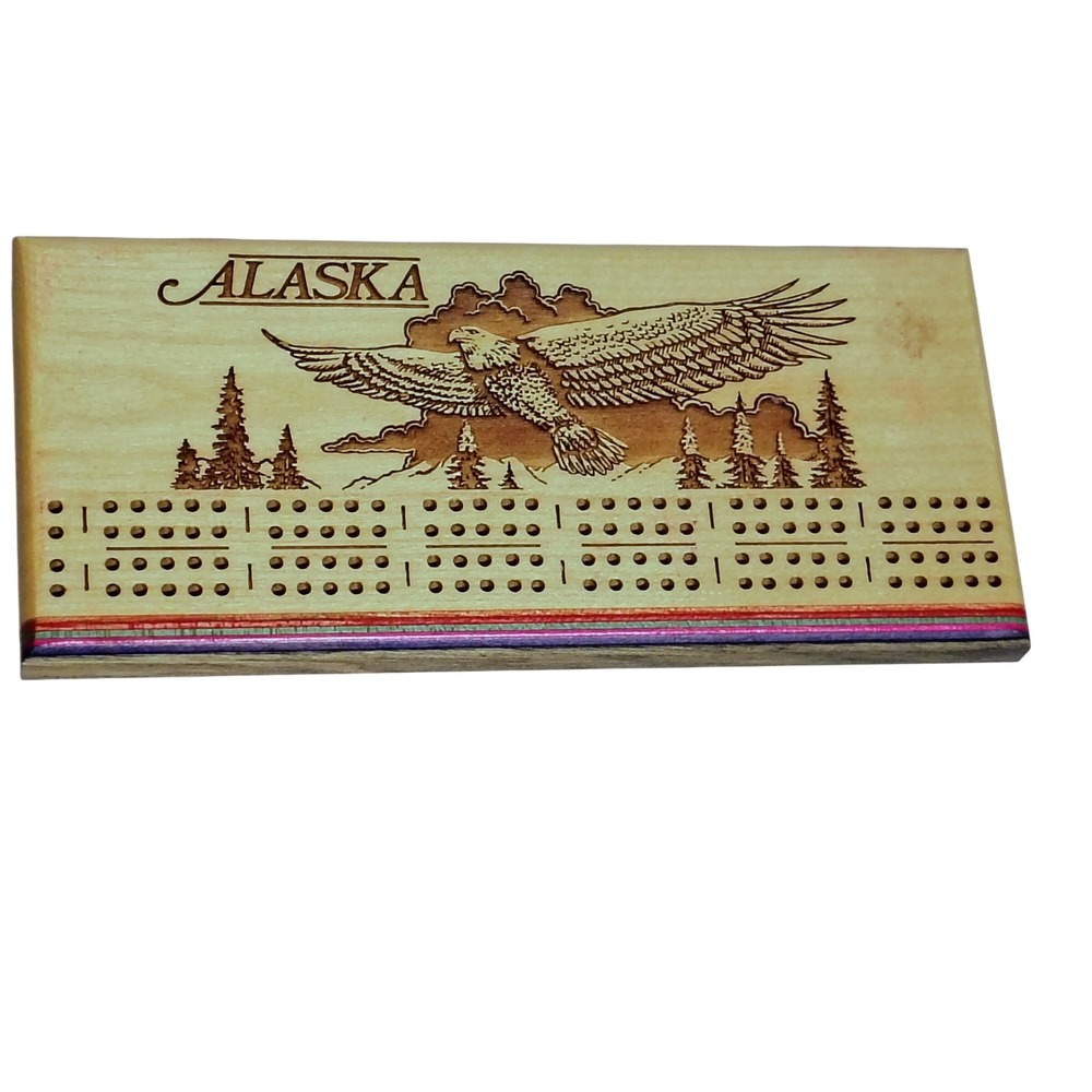 Alaska Eagle Cribbage‎ Board Laser Engraved Solid Birch Wood Made in Alaska